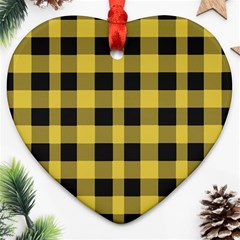 Black And Yellow Small Plaids Ornament (heart) by ConteMonfrey