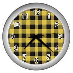 Black And Yellow Small Plaids Wall Clock (silver) by ConteMonfrey