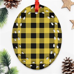 Black And Yellow Small Plaids Ornament (oval Filigree) by ConteMonfrey