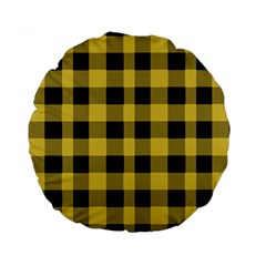 Black And Yellow Small Plaids Standard 15  Premium Round Cushions