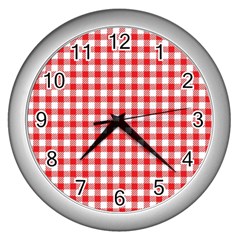 Straight Red White Small Plaids Wall Clock (silver) by ConteMonfrey