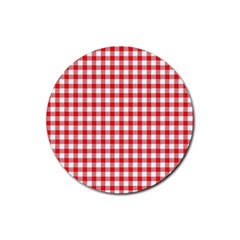 Straight Red White Small Plaids Rubber Round Coaster (4 Pack) by ConteMonfrey