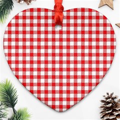 Straight Red White Small Plaids Heart Ornament (two Sides) by ConteMonfrey