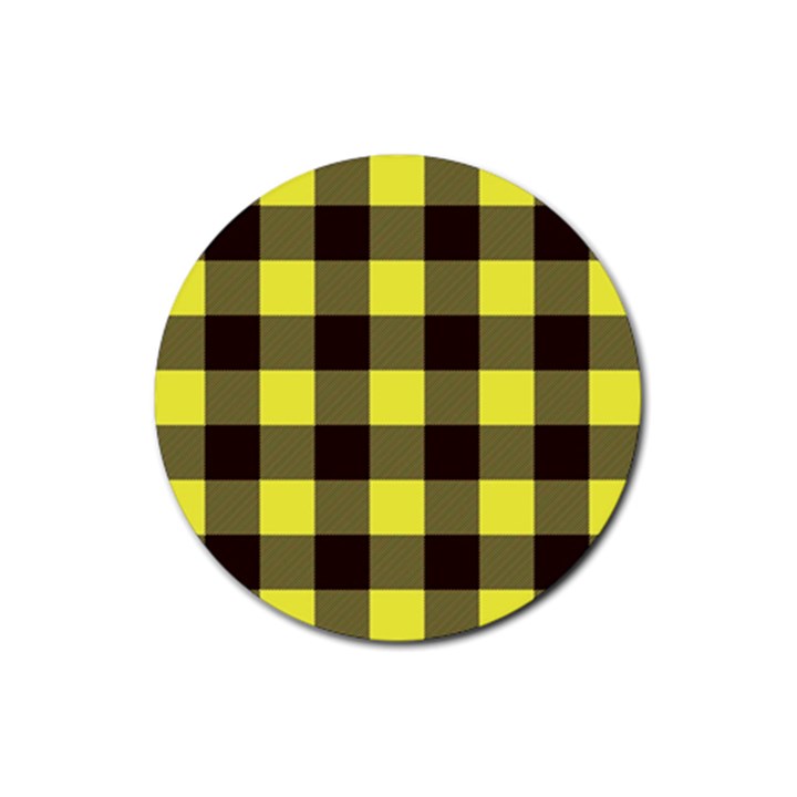 Black and yellow plaids Rubber Round Coaster (4 pack)