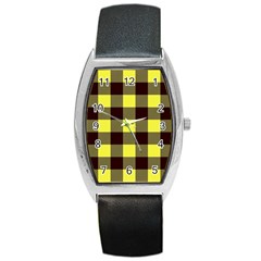 Black And Yellow Plaids Barrel Style Metal Watch by ConteMonfrey