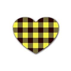 Black And Yellow Plaids Rubber Heart Coaster (4 Pack) by ConteMonfrey