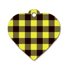 Black And Yellow Plaids Dog Tag Heart (one Side) by ConteMonfrey