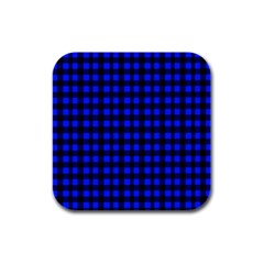 Neon Blue And Black Plaids Rubber Square Coaster (4 Pack) by ConteMonfrey