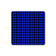 Neon Blue And Black Plaids Square Magnet by ConteMonfrey