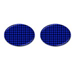 Neon blue and black plaids Cufflinks (Oval) Front(Pair)