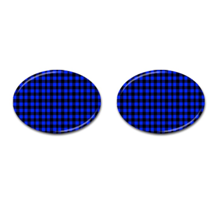 Neon blue and black plaids Cufflinks (Oval)