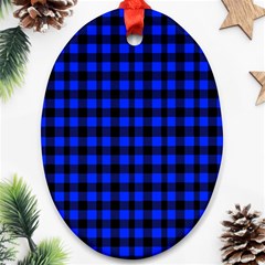 Neon Blue And Black Plaids Oval Ornament (two Sides) by ConteMonfrey