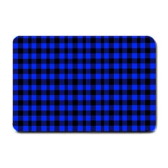 Neon Blue And Black Plaids Small Doormat  by ConteMonfrey