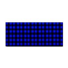 Neon Blue And Black Plaids Hand Towel by ConteMonfrey