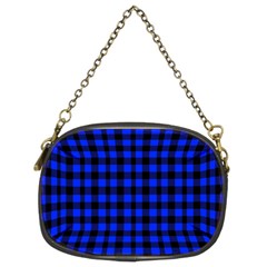 Neon Blue And Black Plaids Chain Purse (two Sides) by ConteMonfrey