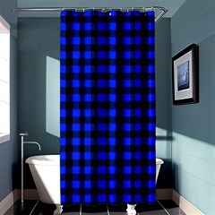 Neon Blue And Black Plaids Shower Curtain 36  X 72  (stall)  by ConteMonfrey