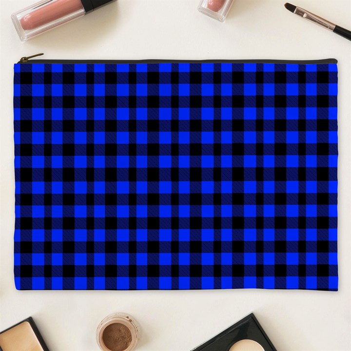 Neon blue and black plaids Cosmetic Bag (XXXL)