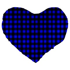 Neon Blue And Black Plaids Large 19  Premium Heart Shape Cushions by ConteMonfrey