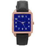 Neon blue and black plaids Rose Gold Leather Watch  Front