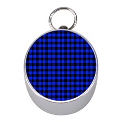 Neon Blue And Black Plaids Mini Silver Compasses by ConteMonfrey