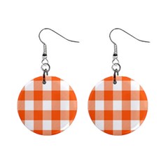 Orange And White Plaids Mini Button Earrings by ConteMonfrey