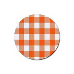 Orange And White Plaids Rubber Coaster (round) by ConteMonfrey