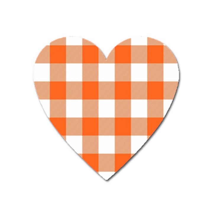 Orange and white plaids Heart Magnet