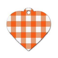 Orange And White Plaids Dog Tag Heart (one Side) by ConteMonfrey