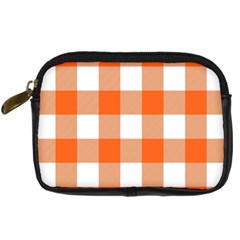 Orange And White Plaids Digital Camera Leather Case by ConteMonfrey