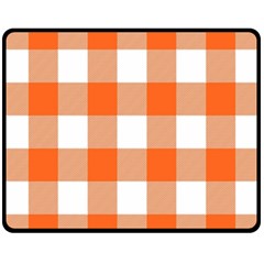 Orange And White Plaids Fleece Blanket (medium)  by ConteMonfrey