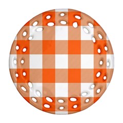 Orange And White Plaids Ornament (round Filigree) by ConteMonfrey