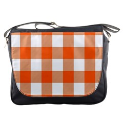 Orange And White Plaids Messenger Bag by ConteMonfrey