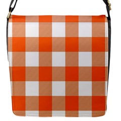 Orange And White Plaids Flap Closure Messenger Bag (s) by ConteMonfrey