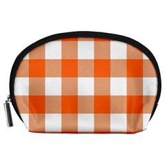 Orange And White Plaids Accessory Pouch (large) by ConteMonfrey