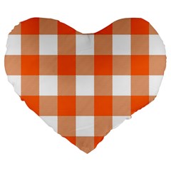 Orange And White Plaids Large 19  Premium Flano Heart Shape Cushions by ConteMonfrey