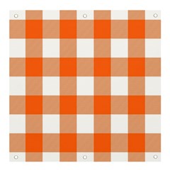 Orange And White Plaids Banner And Sign 4  X 4  by ConteMonfrey