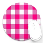 Pink and white plaids Round Mousepads Front