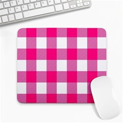 Pink and white plaids Large Mousepads