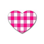 Pink and white plaids Rubber Coaster (Heart) Front