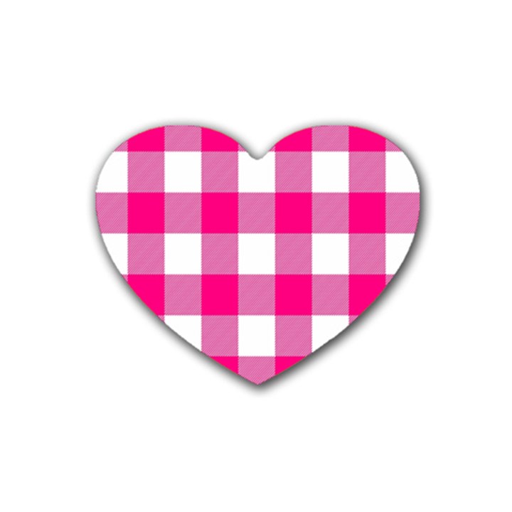 Pink and white plaids Rubber Coaster (Heart)