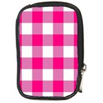 Pink and white plaids Compact Camera Leather Case Front