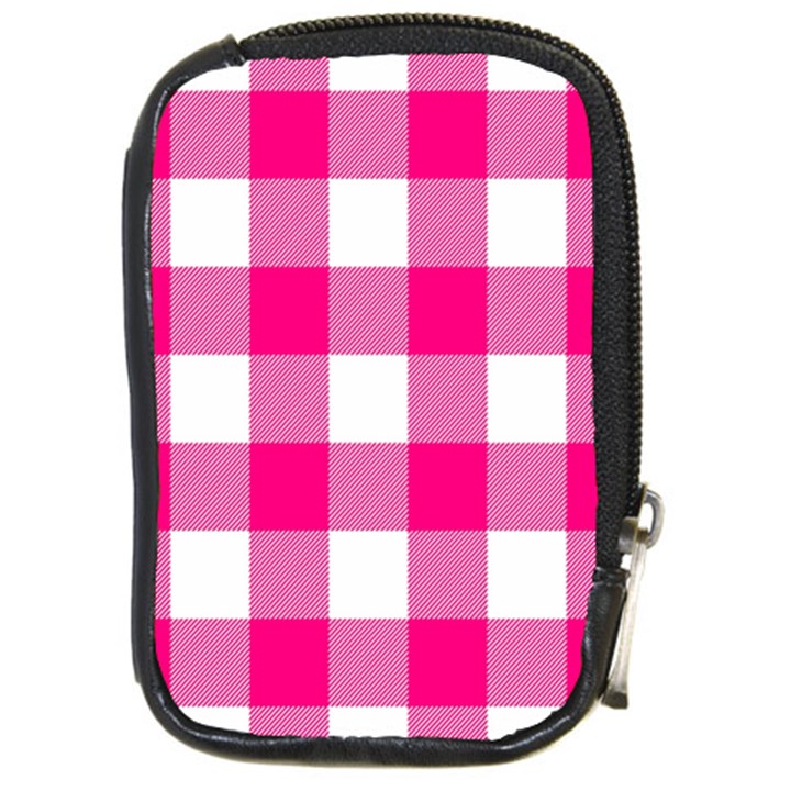 Pink and white plaids Compact Camera Leather Case