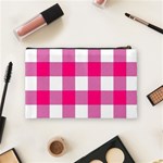 Pink and white plaids Cosmetic Bag (Medium) Back