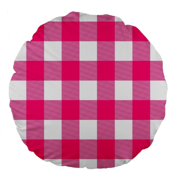 Pink and white plaids Large 18  Premium Flano Round Cushions