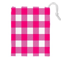 Pink And White Plaids Drawstring Pouch (4xl) by ConteMonfrey