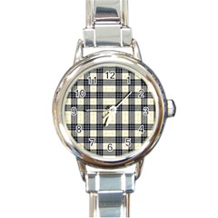 Gray And Yellow Plaids  Round Italian Charm Watch by ConteMonfrey