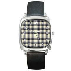 Gray And Yellow Plaids  Square Metal Watch by ConteMonfrey