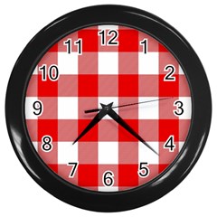 Red And White Plaids Wall Clock (black) by ConteMonfrey