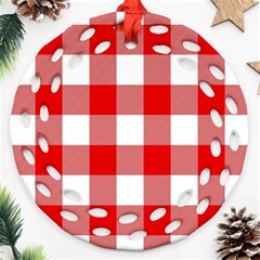 Red And White Plaids Round Filigree Ornament (two Sides) by ConteMonfrey