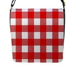 Red And White Plaids Flap Closure Messenger Bag (l) by ConteMonfrey